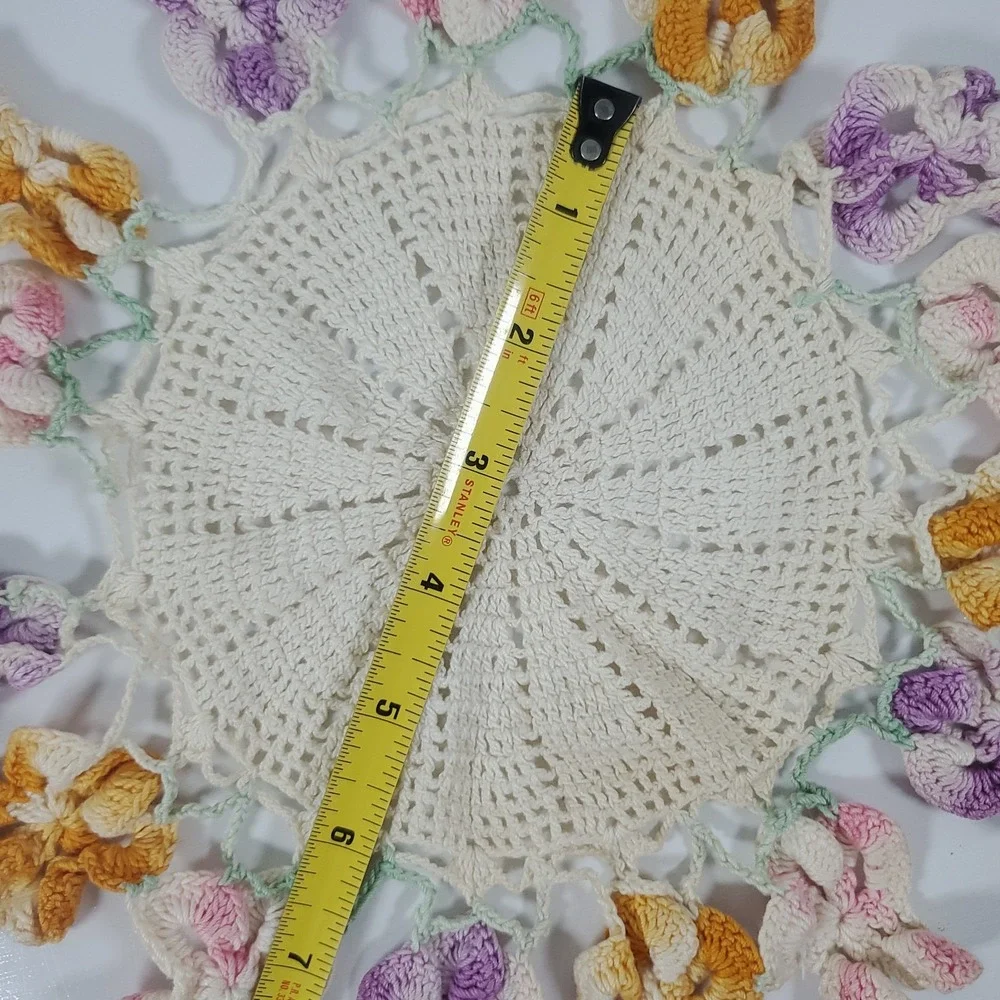 Vintage Hand Crochet Round Doily Flower Multi Color Floral Grandma Core 10